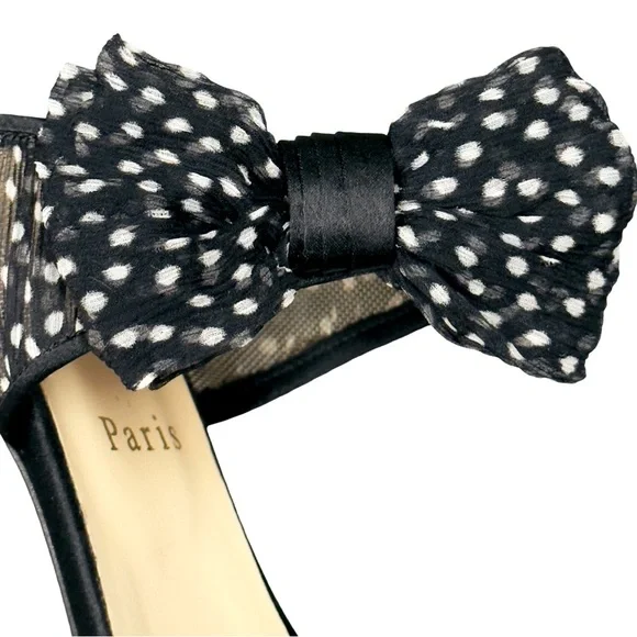 Christian Louboutin Miss Chief Mules Black/White Polkadot Crepe Satin/Chiffon 39 - Picture 9 of 12